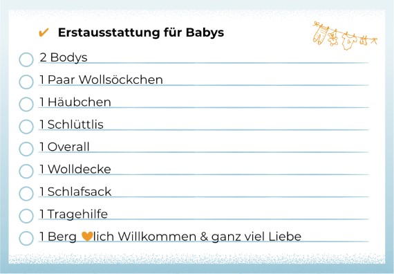 Checkliste mit Baby-Erstausstattung als Bildgrafik